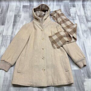 ✅Womens M VTG Herman Kay Wool Blend Coat W/Plaid Scarf Union Made USA *STAINING